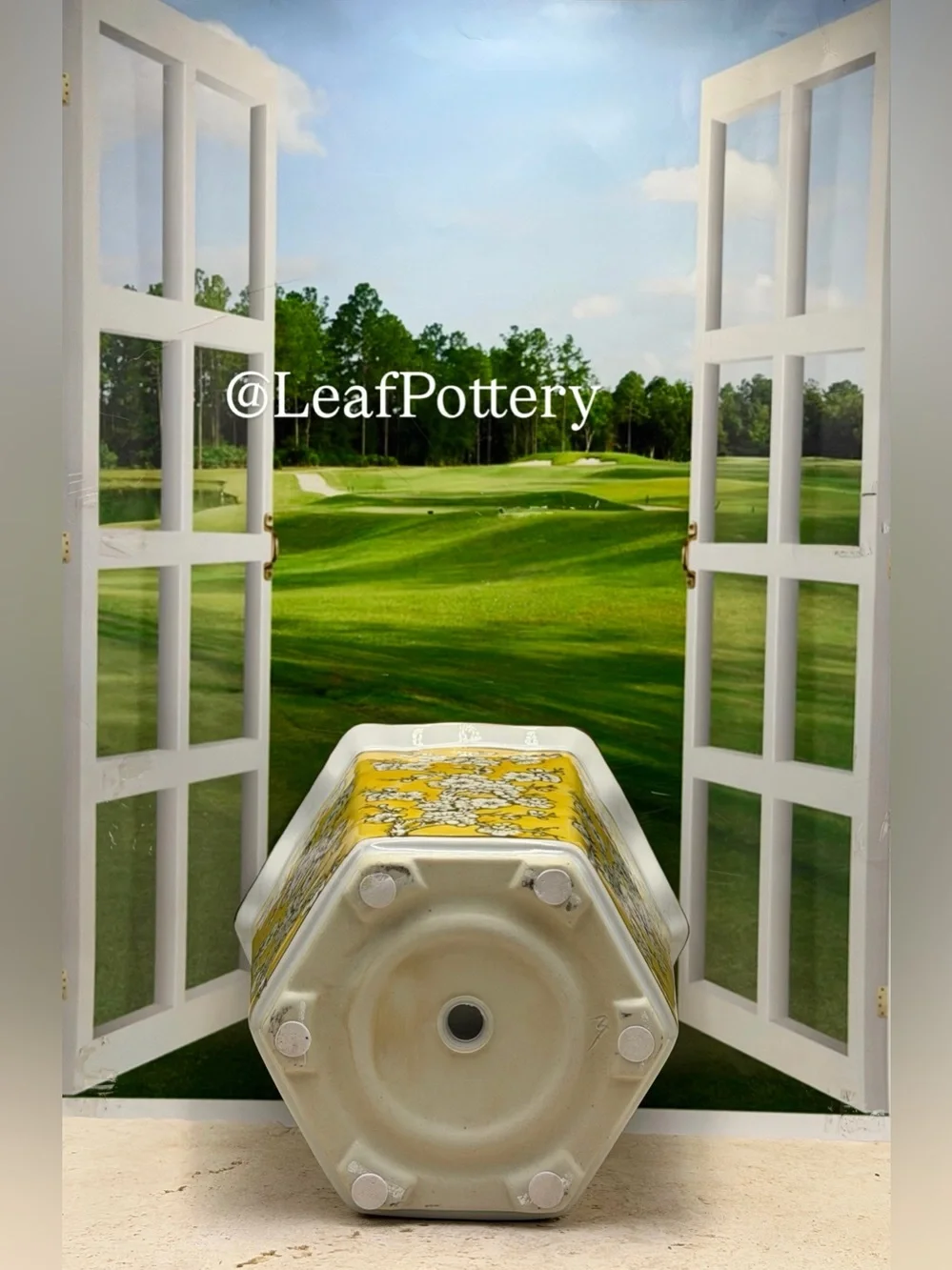 Yellow Cherry Blossom Planter with Drainage Hole, 7 Inch Ceramic Flower Pot